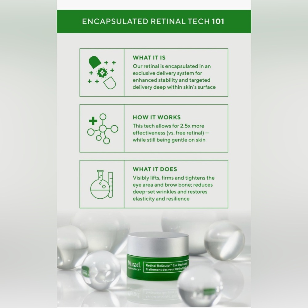 NEW Murad® Retinal Resculpt Eye Lift Treatment, Jade Face Roller & Green Pouch - Picture 6 of 7